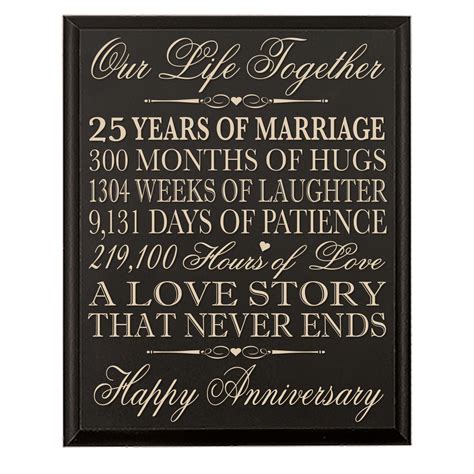 25th Wedding Anniversary Wall Plaque Our Life Together 12x15 Black