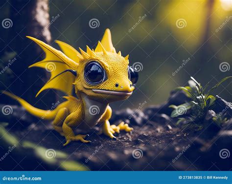 Cute Canary Yellow Baby Dragon Created With Generative Ai Stock