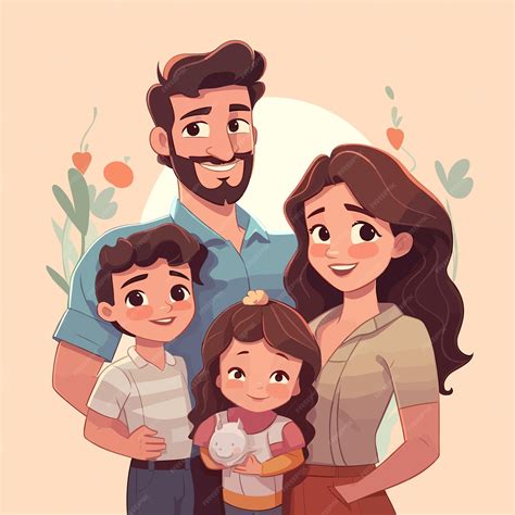 Un Retrato Familiar De Dibujos Animados De Una Familia De Cuatro