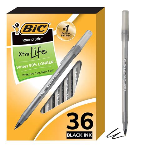 Bic Round Stic Xtra Life Black Ballpoint Pens Medium Point 1 0mm 36 Count Pack Of Bulk Pens