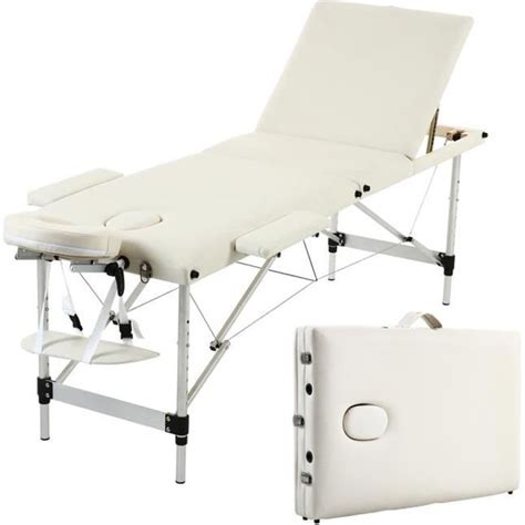 Table De Massage Pliante En Aluminium Lit De Massage Portable 3 Zones Blanc Cdiscount Santé