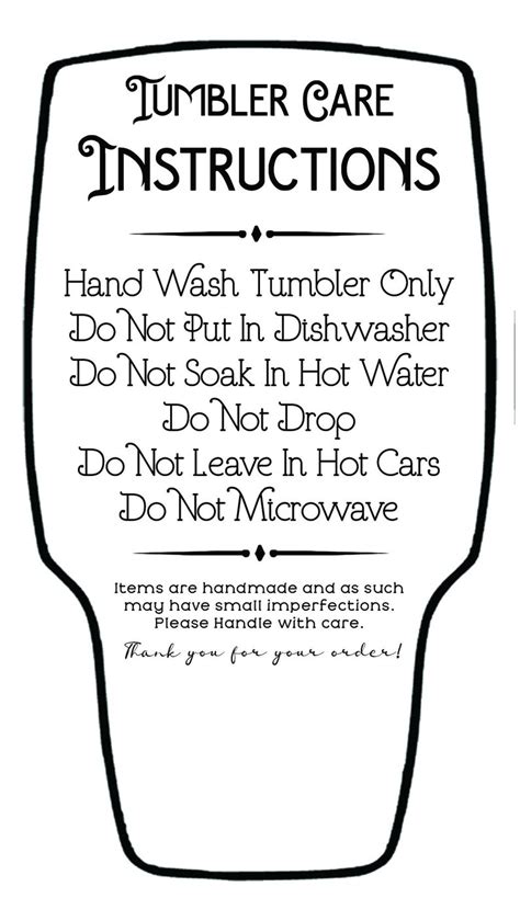 Tumbler Care Instructions Printable Printable Templates