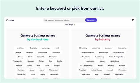 Business Name Generator By Looka Generate Names Check Availability
