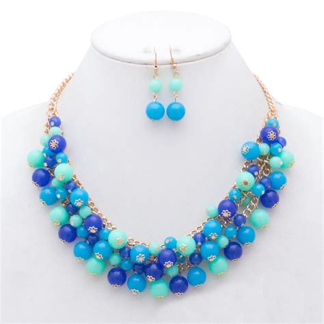 Layla Colored Bubbles Statement Necklace With Matching Earrings Set