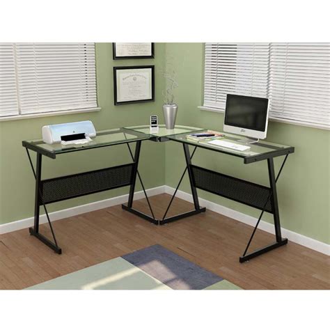 No longer do computer desks have to consist of a flat surface with four legs. Z-Line Designs Solano L-Shaped Glass Computer Desk (Black ...