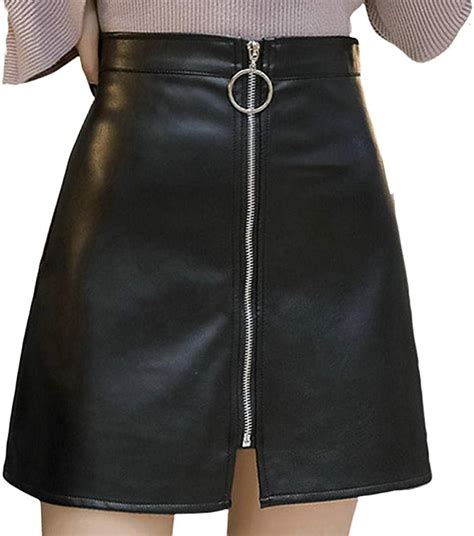 Ertyuio Short Skirtspu Leather Skirt Women Pure High Waist Slim A Line Sexy Hip Wrap