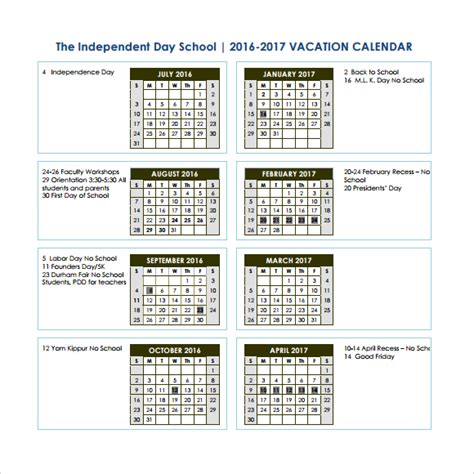Vacation Calendar Template 8 Download Free Documents In Pdf