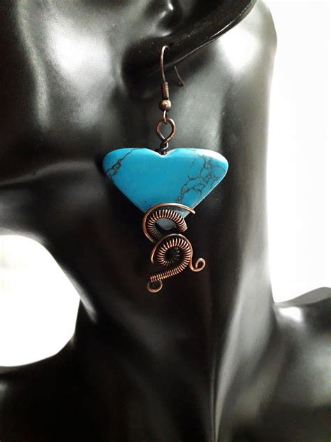 Elegant Blue Howlite Dangle Earrings Wire Wrapped Jewelry Etsy Wire