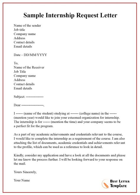 request letter template  internship sample   job