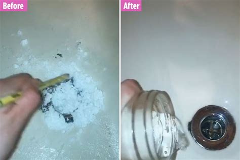 woman shows how to unclog hair filled shower drain in minutes using baking soda and vinegar