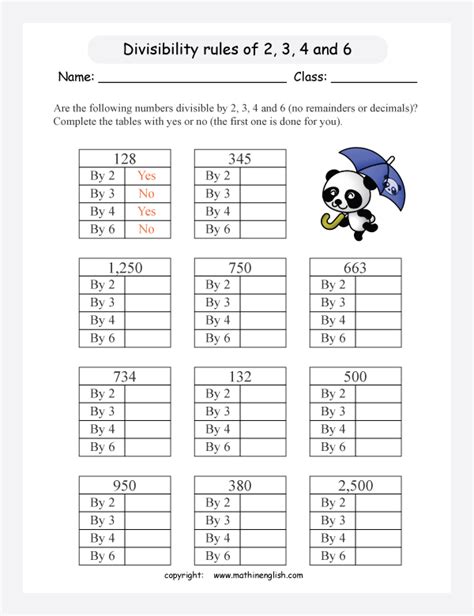 Divisibility Of Numbers Worksheets