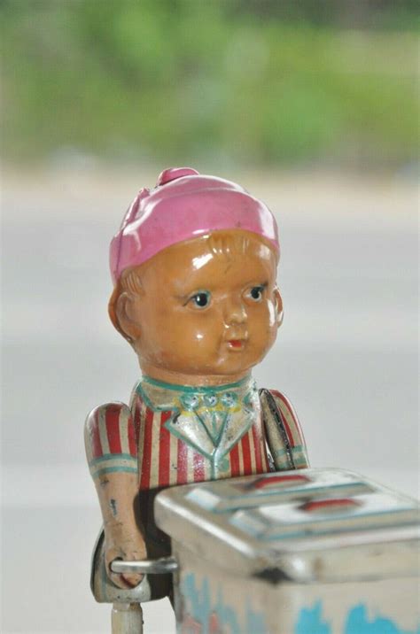 Vintage Wind Up Litho Ice Cream Seller Tin Toy Ebay