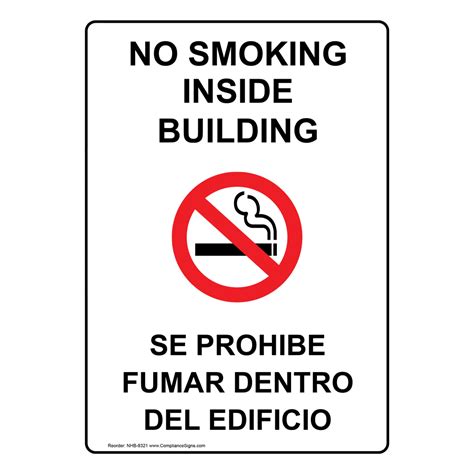 English Spanish Vertical Sign No Smoking Inside Building