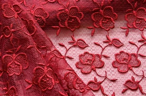 Red Floral Lace Fabric Red Roses Wine Red Lace Dark Rose
