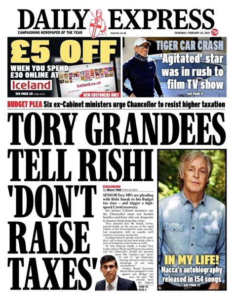 Daily Express Front Page 25th Of February 2021 Tomorrows Papers Today