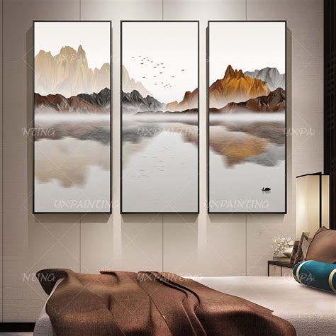 3 Pieces Wall Art Mountain Art Abstract Painting Ready To Hang Etsy