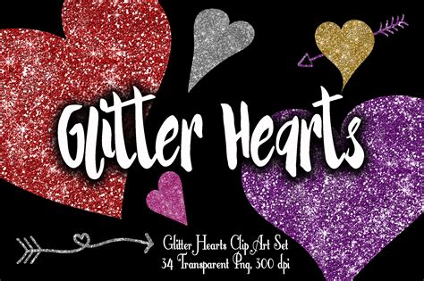 Glitter Valentine Hearts Clip Art Graphic By Oldmarketdesigns