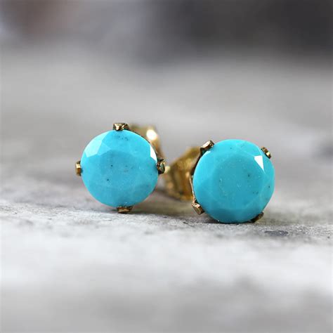 Turquoise Studs Gold Studs Turquoise Stud Earrings Gold Etsy