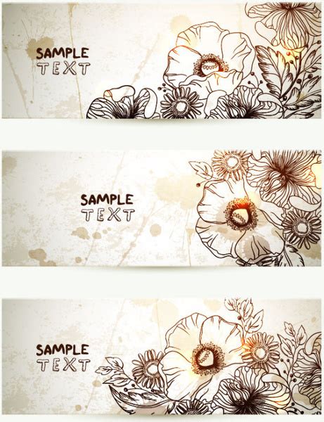 Retro Hand Drawn Flower Banner Vector Graphic Vectors Graphic Art
