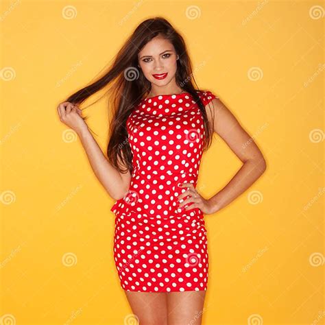 Hot Woman Wearing Red Polka Dots Dress Stock Image Image Of Body Beauty 33732555