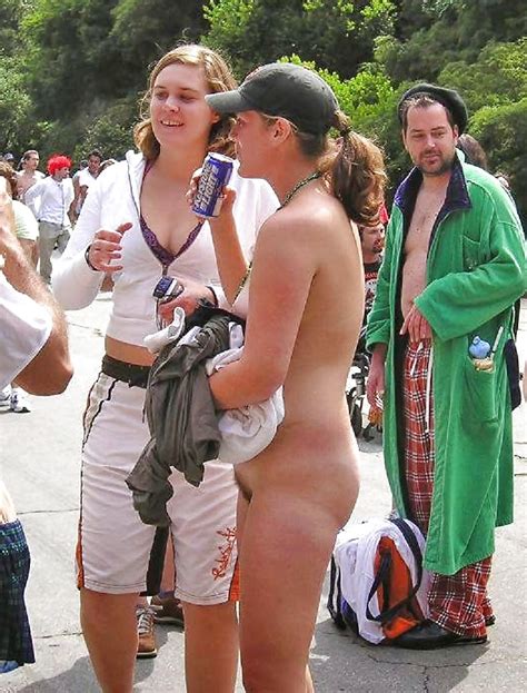 Porn Pics Nude Girl Drinks Beer In Public Event