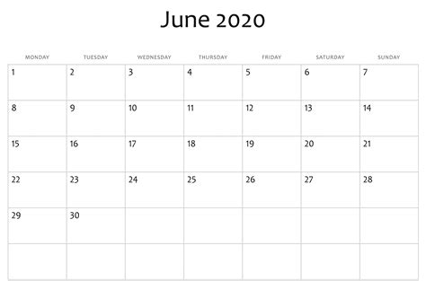 Fillable June 2020 Calendar Template Calendar Template Calendar Word
