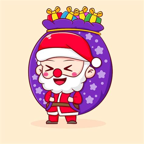 Premium Vector Cute Santa Claus Cartoon Character Chibi Style
