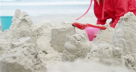 Girl Making Making Sand Castle At Beach Stock Video Video Of Girl