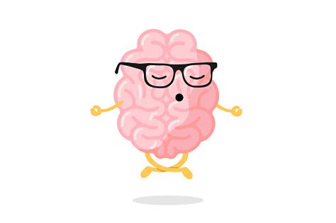 Cute Cartoon Smart Human Brain Character With Glasses Relaxation