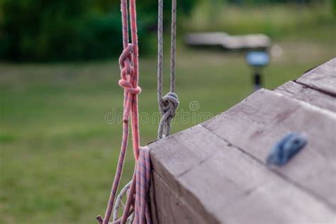 Climbing Stand Simulator Outdoors The Ropes Are Tied Stock Photo