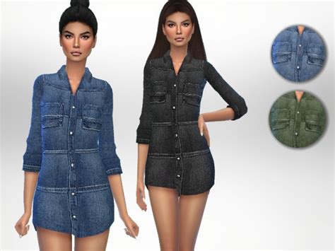 The Sims Resource Denim Shirt Dress By Puresim • Sims 4 Downloads