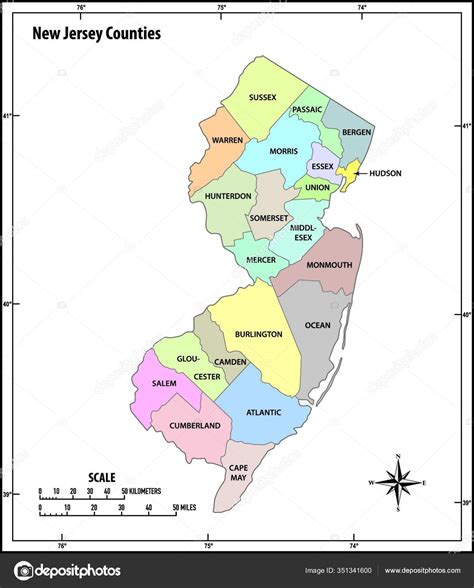 Estado Nueva Jersey Del Esquema Mapa Del Vector Administrativo Político
