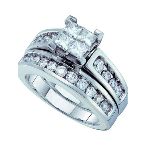 14kt White Gold Womens Princess Diamond Bridal Wedding Engagement Ring Band Set 1 12 Cttw