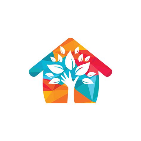 Creative Green Hand Tree And House Logo Design Natural Home Care Logo