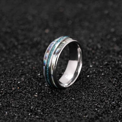 Blue Opal Mens Tungsten Carbide Wedding Band In 2022 Mens Wedding