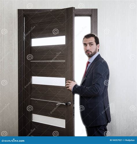 Man Entering A Door Stock Image Image Of Call Interview 94357021