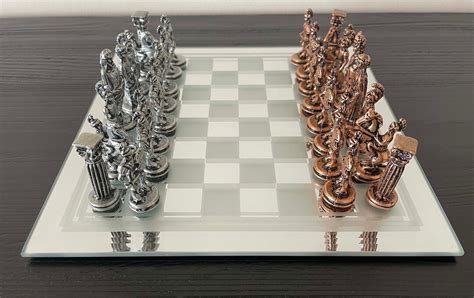 Mirror Chess Set With Metal Figures Vintage Chess Set Handcrafted