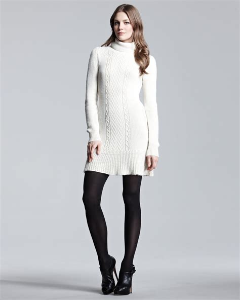 Theory Knit Turtleneck Dress In White Ivory Lyst