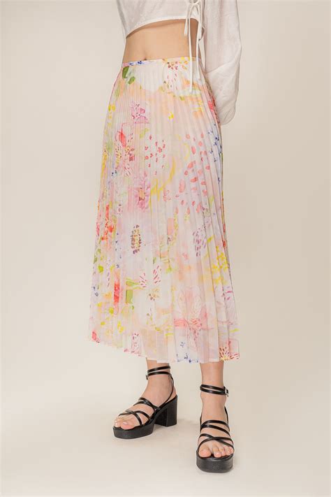 Floral Printed Pleated Midi Skirt LibÉ