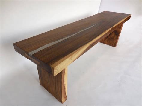 Organic Modern Wood Slab Console Table With Pewter Inlay For Sale At