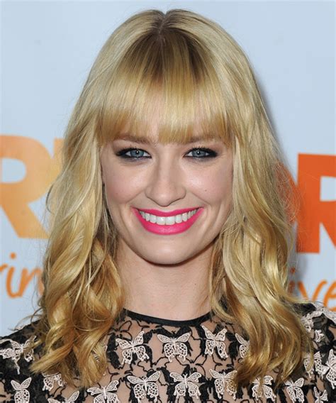 Beth Behrs Medium Wavy Casual Hairstyle With Blunt Cut Bangs Golden