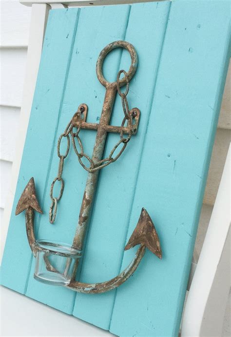 Rustic Anchor Wall Decor Nautical Wood Decor Turquoise Etsy Anchor