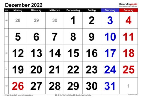 Kalender Dezember 2022 Als Pdf Vorlagen