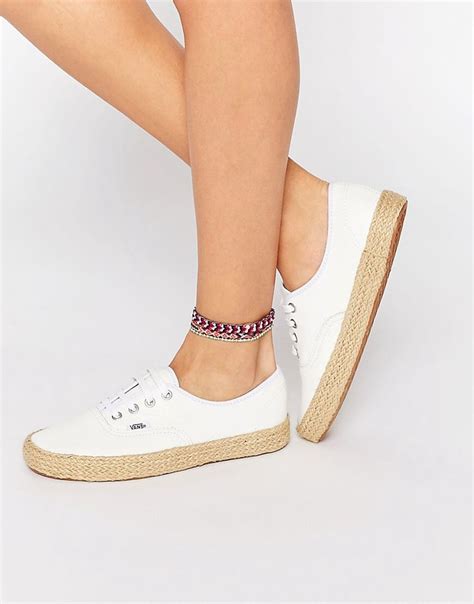 Vans Authentic White Leather Espadrille Trainers At Leather