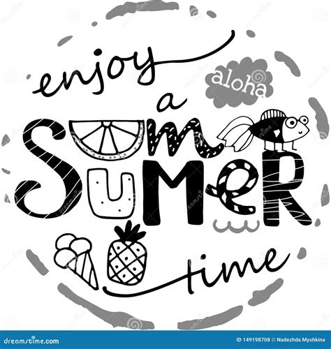 Doodle Lettering Summer Card Summertime Phrase Vector Illustration