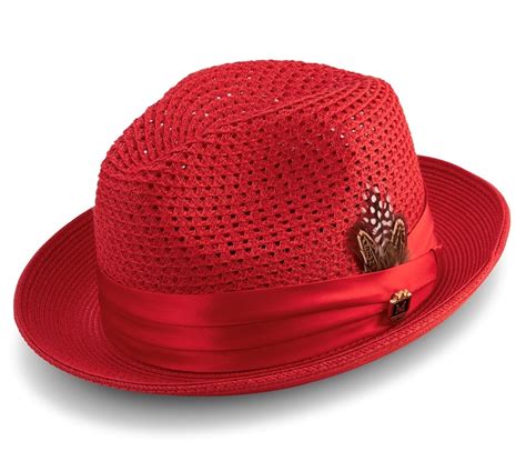 Montique H 34 Mens Straw Fedora Hat Red Abby Fashions