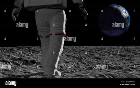 3d Rendering Astronaut Walking On The Moon And Admiring The Beautiful