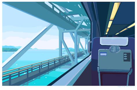 Toyoi Yuuta Original Animated Animated  Highres Boat Bridge Chair No Humans Ocean