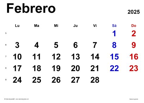 Calendario Febrero 2025 En Word Excel Y Pdf Calendarpedia