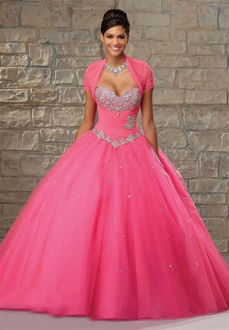 2017 New Crystals Ball Gown No Train Hot Pink Wedding Dress With Jacket In Wedding Dresses From
